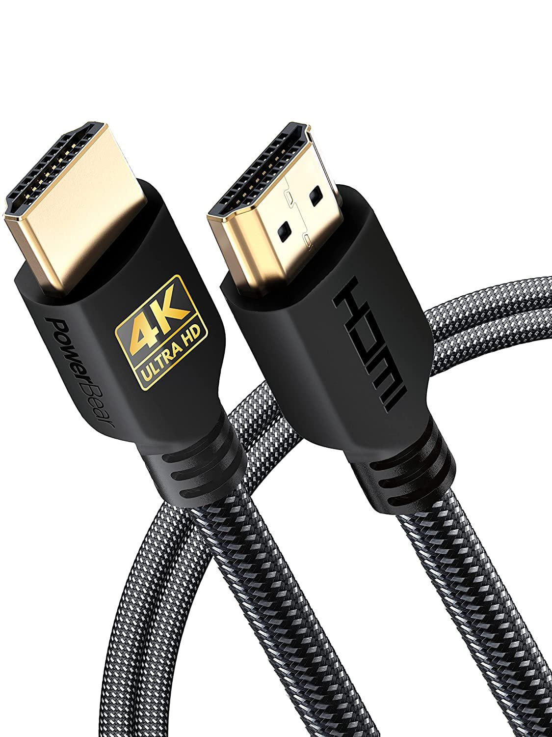 PowerBear 4K HDMI Cable 10 ft | High Speed Hdmi Cables, Braided Nylon & Gold Connectors, 4K @ 60Hz, Ultra HD, 2K, 1080P, ARC & CL3 Rated | for Laptop, Monitor, PS5, PS4, Xbox One, Fire TV, & More