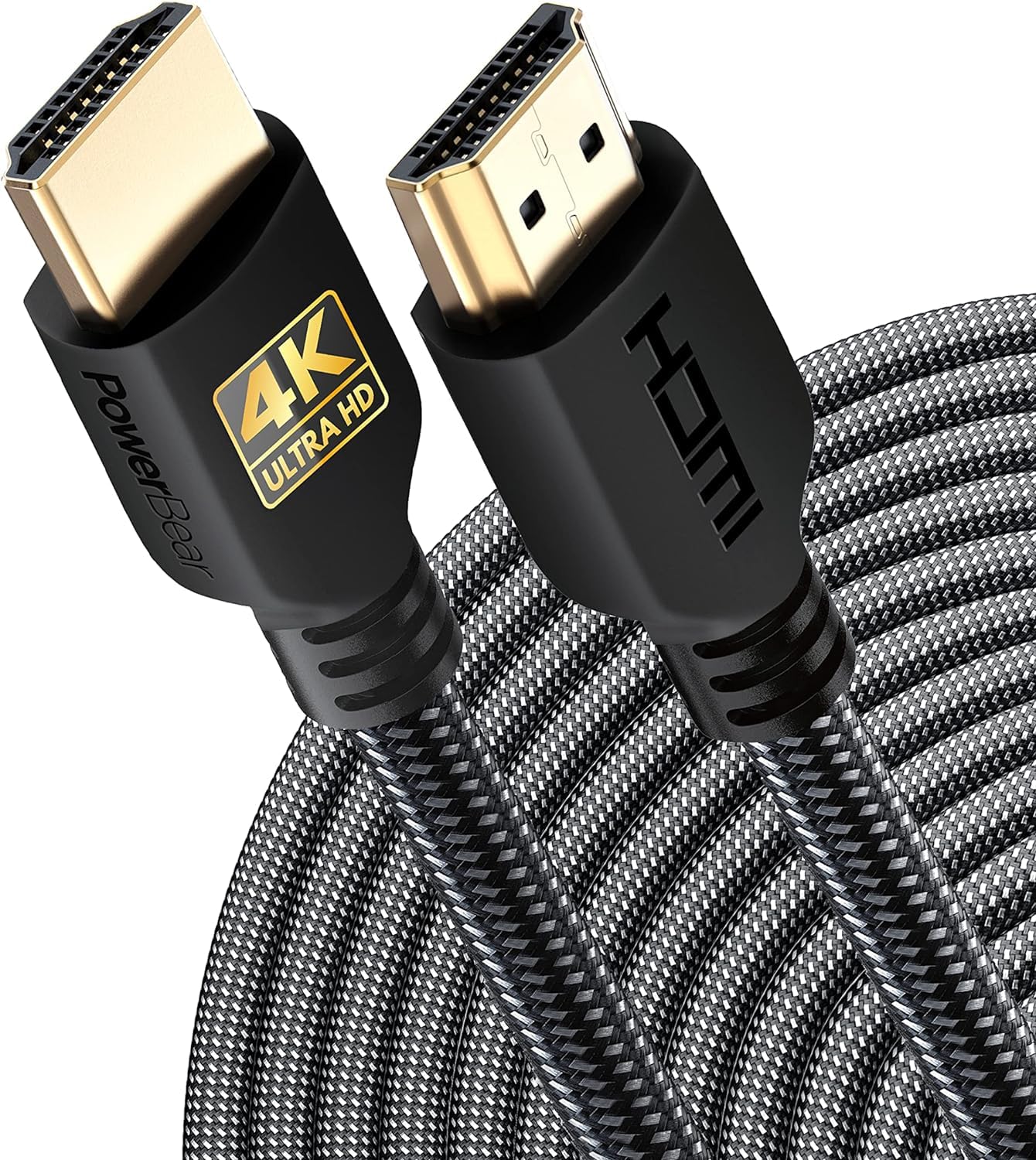 PowerBear 4K HDMI Cable 10 ft | High Speed Hdmi Cables, Braided Nylon & Gold Connectors, 4K @ 60Hz, Ultra HD, 2K, 1080P, ARC & CL3 Rated | for Laptop, Monitor, PS5, PS4, Xbox One, Fire TV, & More