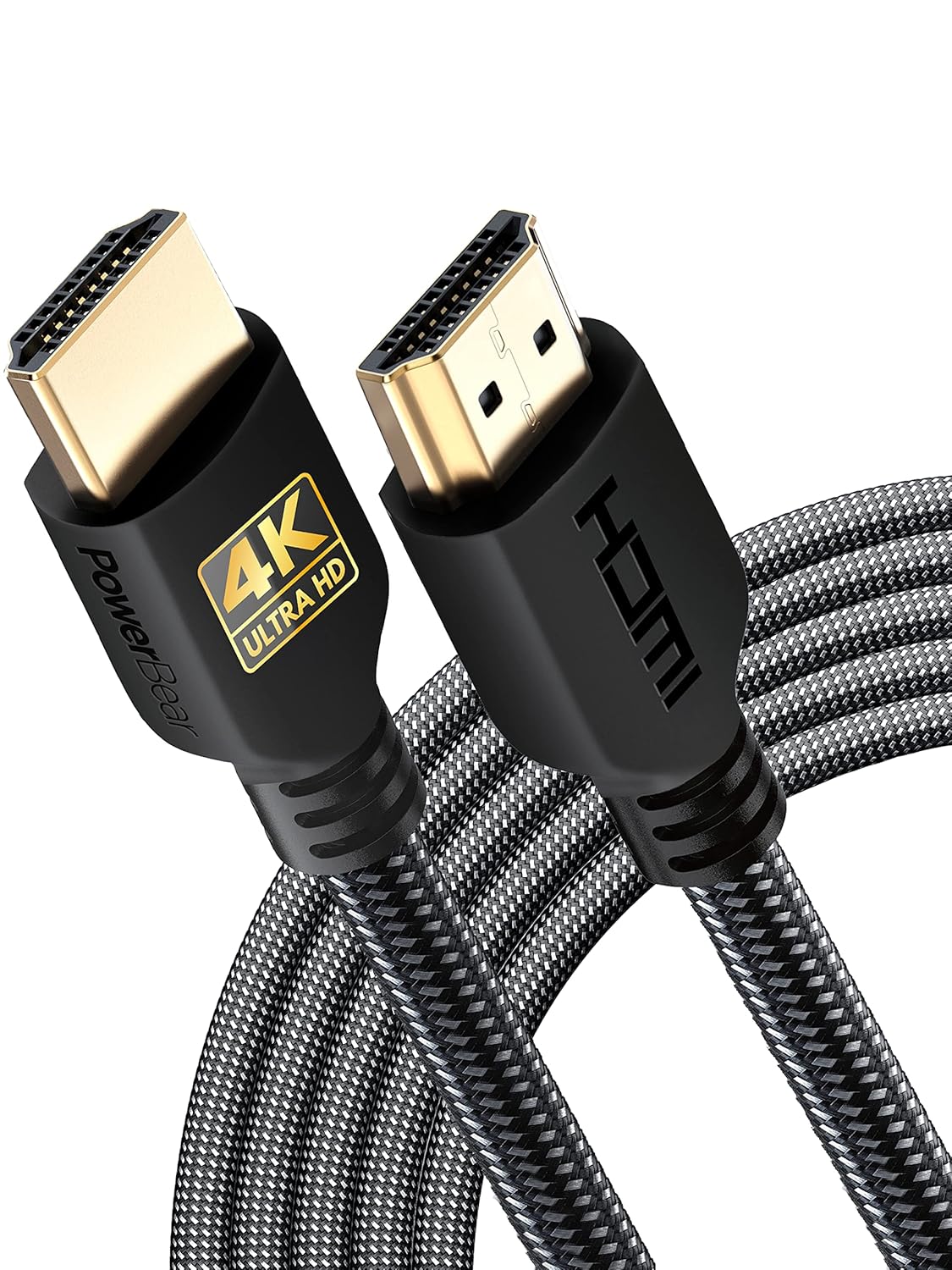 PowerBear 4K HDMI Cable 10 ft | High Speed Hdmi Cables, Braided Nylon & Gold Connectors, 4K @ 60Hz, Ultra HD, 2K, 1080P, ARC & CL3 Rated | for Laptop, Monitor, PS5, PS4, Xbox One, Fire TV, & More
