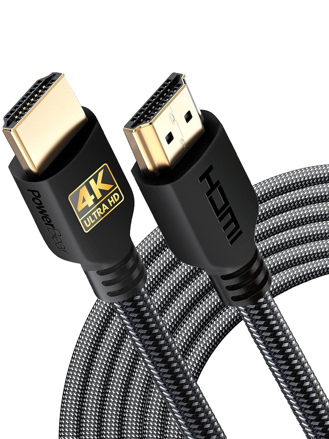 PowerBear 4K HDMI Cable 10 ft | High Speed Hdmi Cables, Braided Nylon & Gold Connectors, 4K @ 60Hz, Ultra HD, 2K, 1080P, ARC & CL3 Rated | for Laptop, Monitor, PS5, PS4, Xbox One, Fire TV, & More