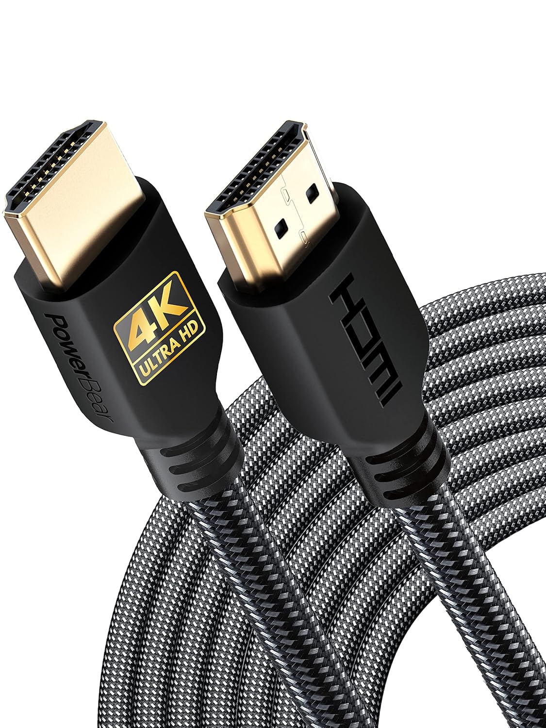 PowerBear 4K HDMI Cable 10 ft | High Speed Hdmi Cables, Braided Nylon & Gold Connectors, 4K @ 60Hz, Ultra HD, 2K, 1080P, ARC & CL3 Rated | for Laptop, Monitor, PS5, PS4, Xbox One, Fire TV, & More