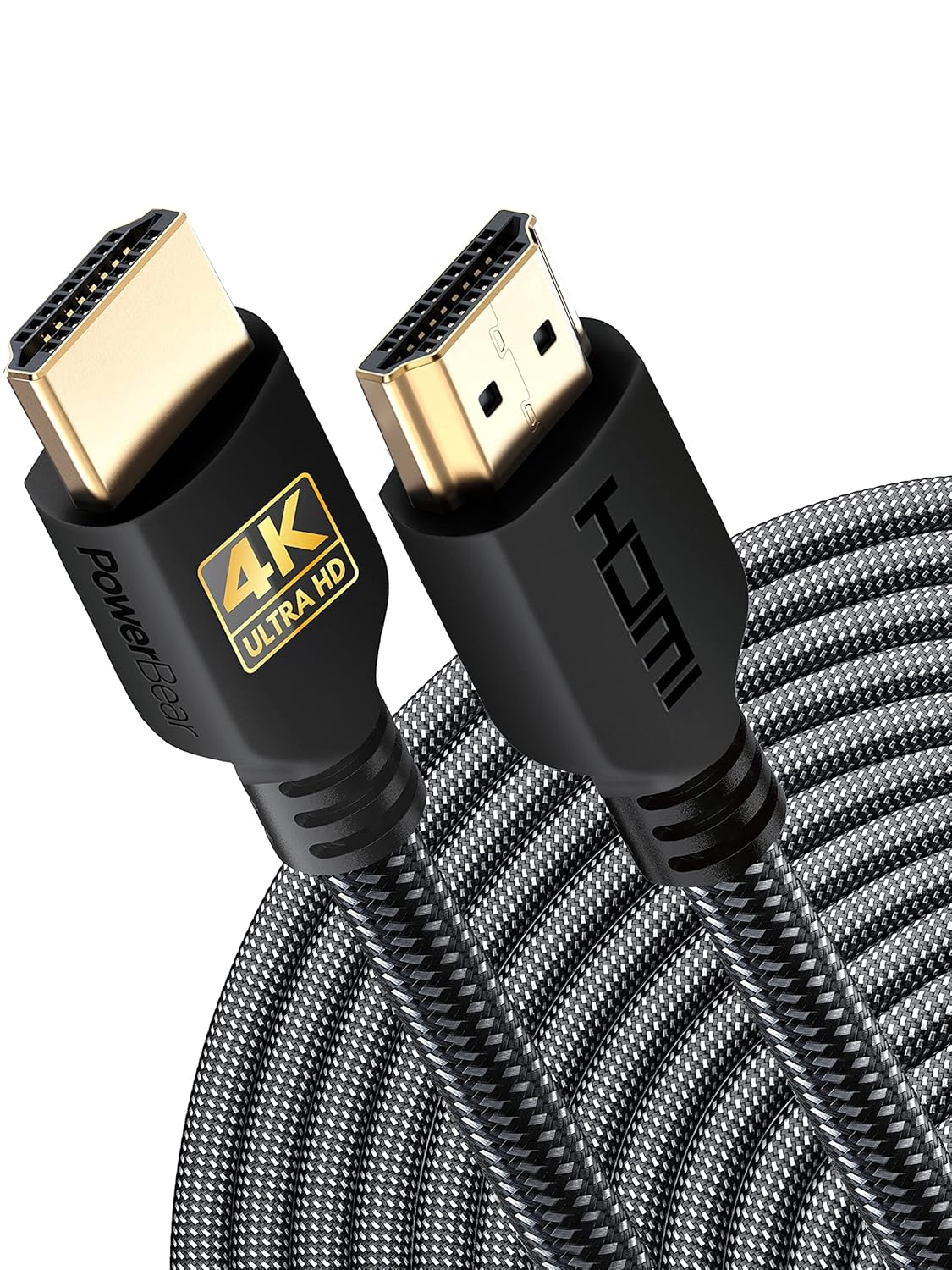 PowerBear 4K HDMI Cable 10 ft | High Speed Hdmi Cables, Braided Nylon & Gold Connectors, 4K @ 60Hz, Ultra HD, 2K, 1080P, ARC & CL3 Rated | for Laptop, Monitor, PS5, PS4, Xbox One, Fire TV, & More